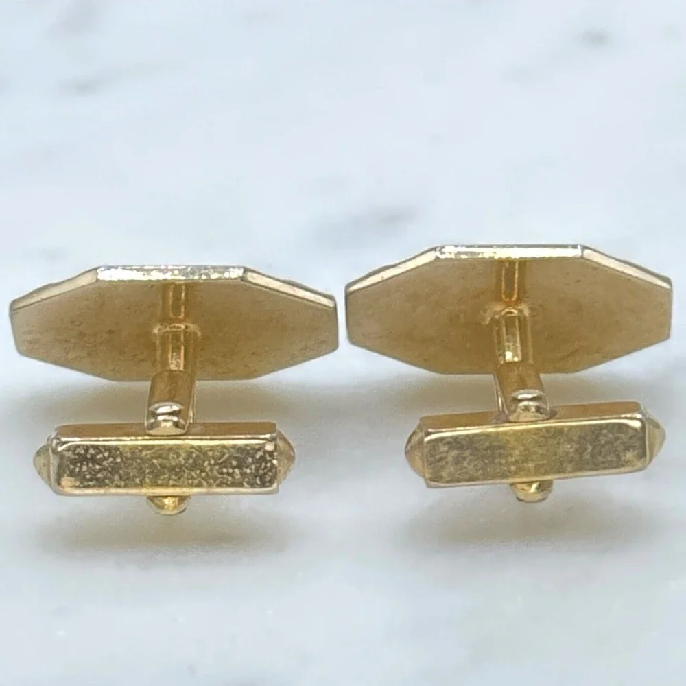Vintage SWANK Gold Tone & Black Meander Greek Pattern Bullet Back Cufflinks